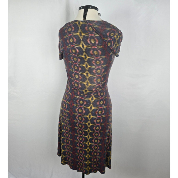 Leota Dress Women's M Multi-Color Geometric Wrap Knee Cap Sleeve Handmade NY - Picture 14 of 15